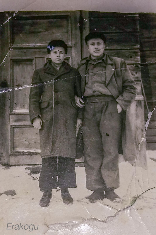 Henn Kirbits (vasakul) ja Heljut Sarapuu 1949. a märtsis küüditamise järgsel varjamisel Edgar Tiksi talus.