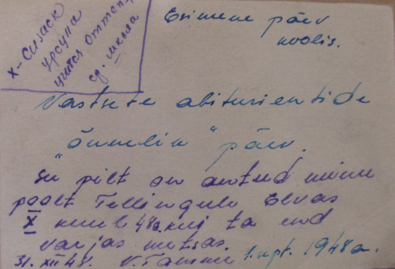 Tapetud Artur Tellingult ära võetud foto tagakülg.